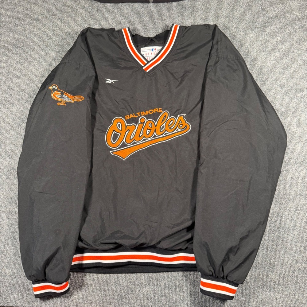 Vintage 90's Reebok Baltimore Orioles MLB Windbreaker Pullover Mens Large Black